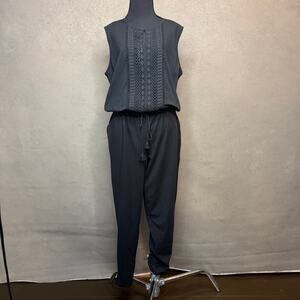 Lauren Ralph Lauren Black Jumpsuit XL Crochet Lace Tassel Tie Sleeveless